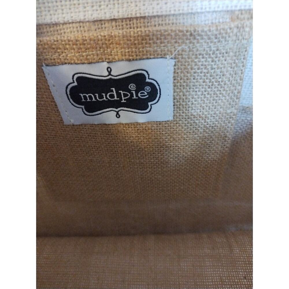 Mudpie Button Burlap Tote 16" Tall 14 1/2" Wide - Picture 2 of 4